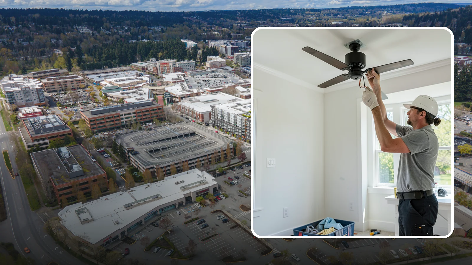 Ceiling Fan Installation in Redmond, King County, WA - We install and replace ceiling fans with properly braced boxes and secure, code-compliant wiring.