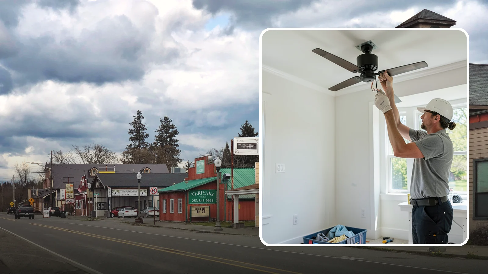Ceiling Fan Installation in Roy, Pierce County, WA - We install and replace ceiling fans with properly braced boxes and secure, code-compliant wiring.