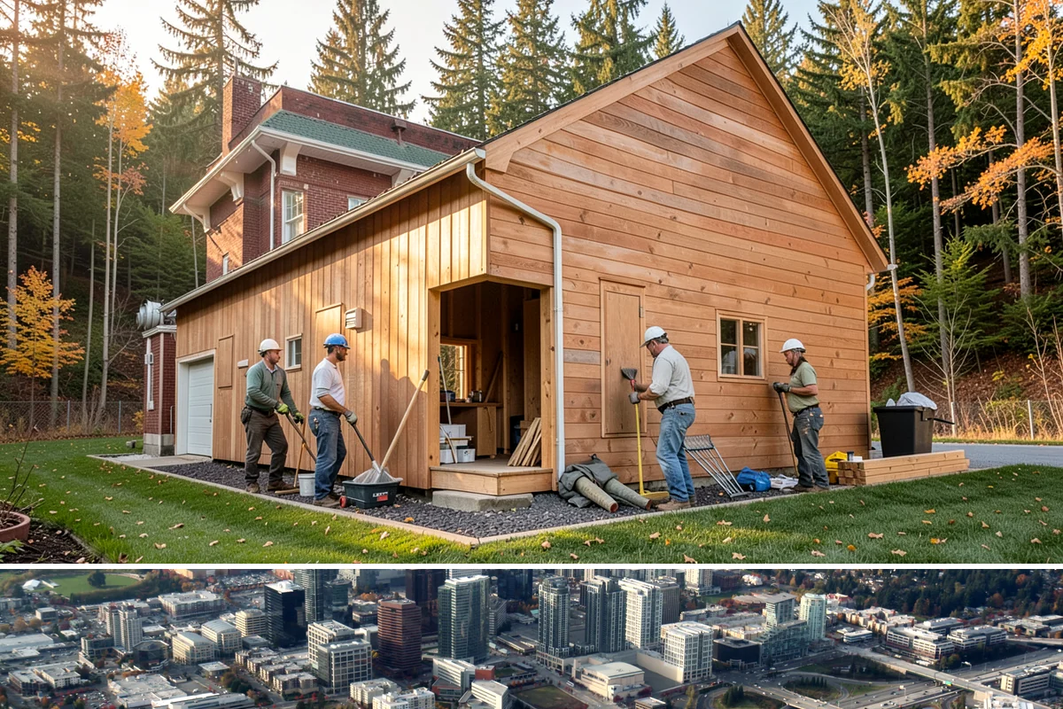 Chimney Rebuild in Bellevue, King County, WA - Dry summer conditions allow the rebuilt masonry to cure properly and stay protected during construction.