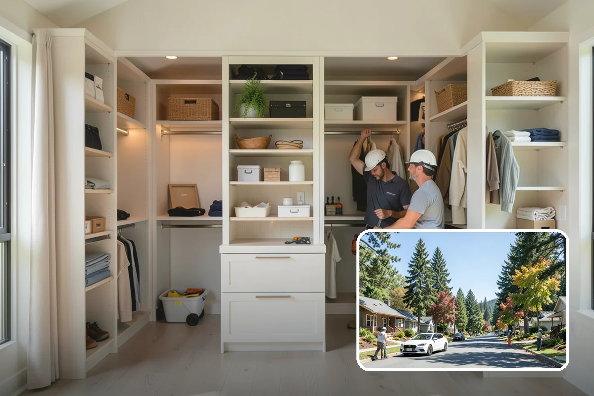 Closet System Installation in Orting, Pierce County, WA - Coordinated storage combining rods, shelves, and drawers