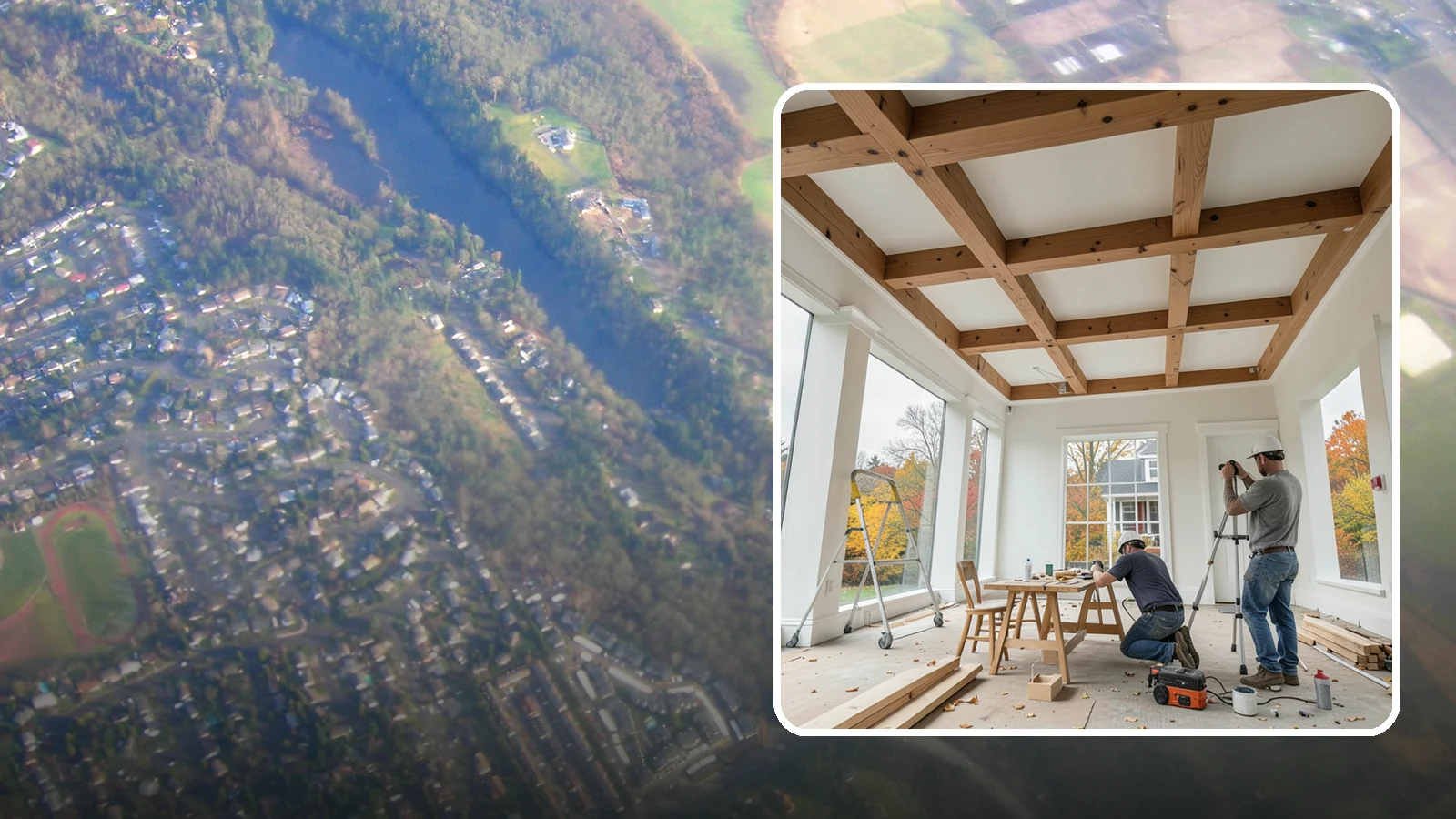 Coffered Ceiling Construction in Algona, King County, WA - An elegant coffered ceiling that adds depth, architecture, and richness overhead.