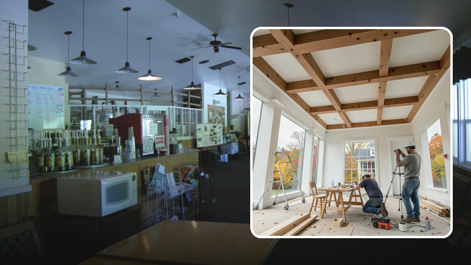 Coffered Ceiling Construction in Black Diamond, King County, WA - An elegant coffered ceiling that adds depth, architecture, and richness overhead.