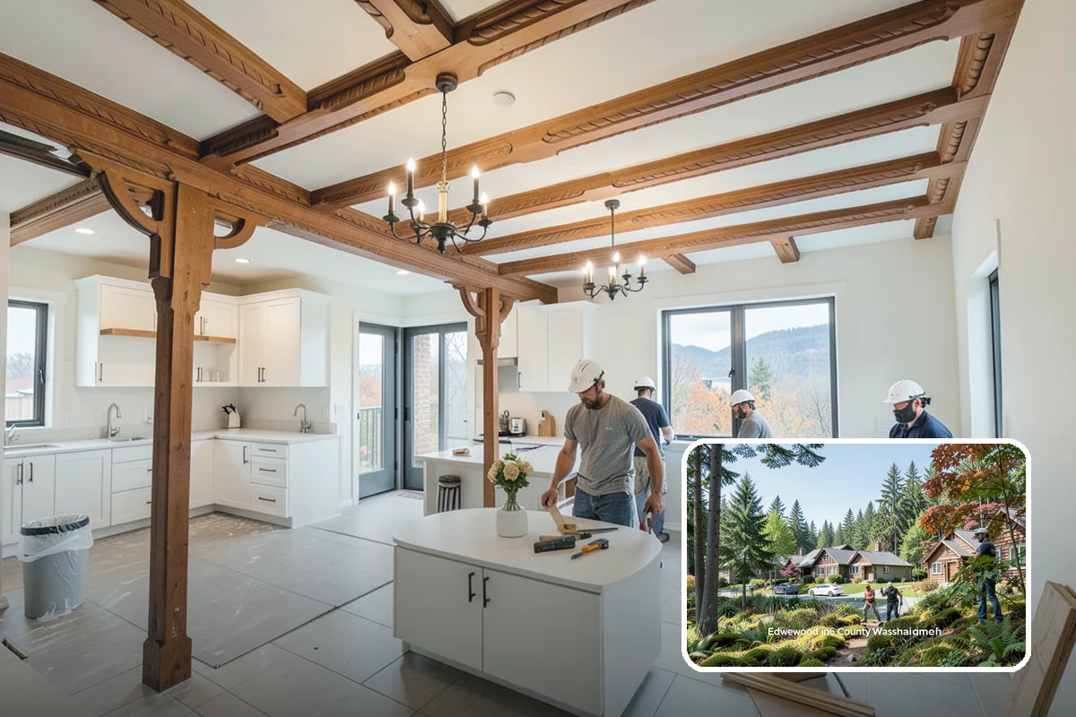 Coffered Ceiling Construction in Edgewood, Pierce County, WA - Dramatic architectural depth overhead