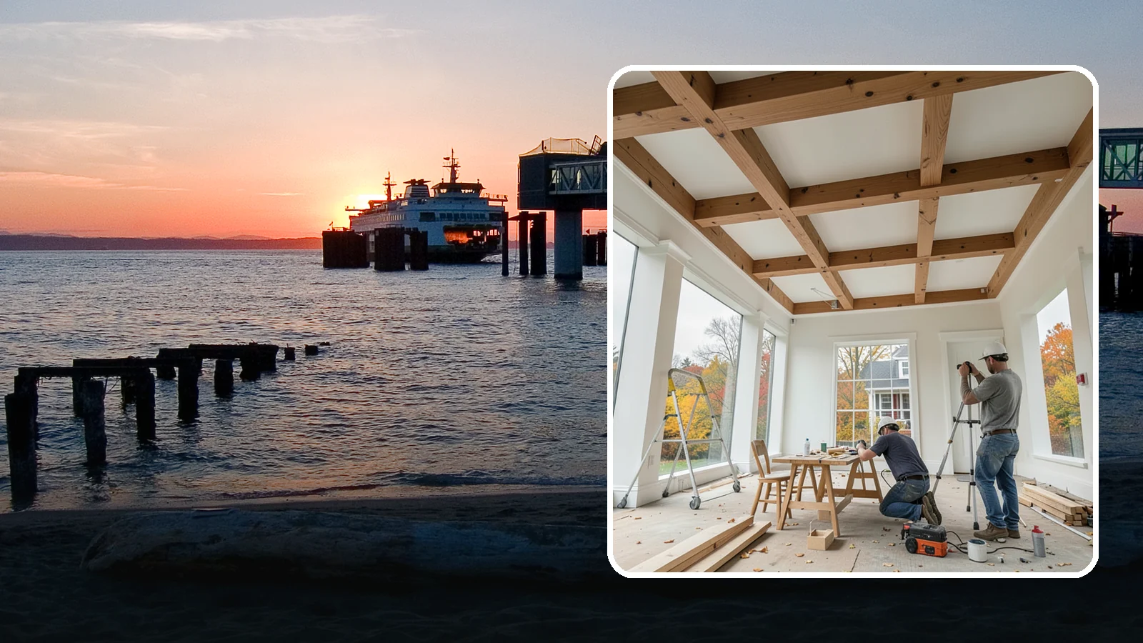 Coffered Ceiling Construction in Edmonds, Snohomish County, WA - An elegant coffered ceiling that adds depth, architecture, and richness overhead.