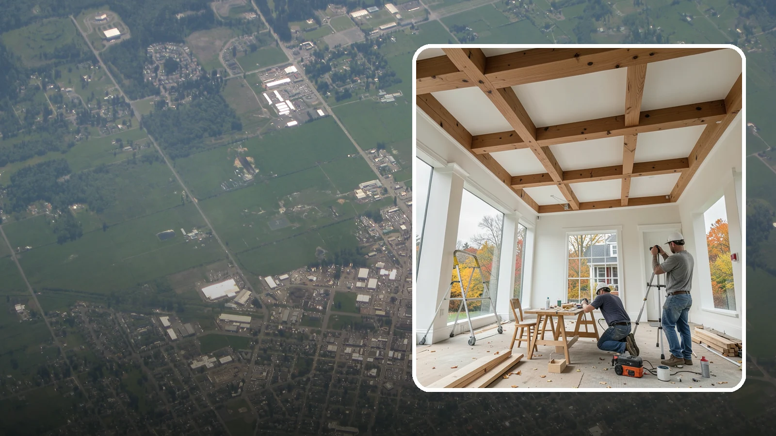 Coffered Ceiling Construction in Enumclaw, King County, WA - An elegant coffered ceiling that adds depth, architecture, and richness overhead.