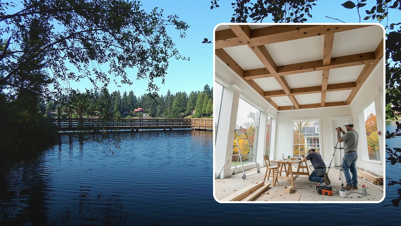 Coffered Ceiling Construction in Federal Way, King County, WA - An elegant coffered ceiling that adds depth, architecture, and richness overhead.