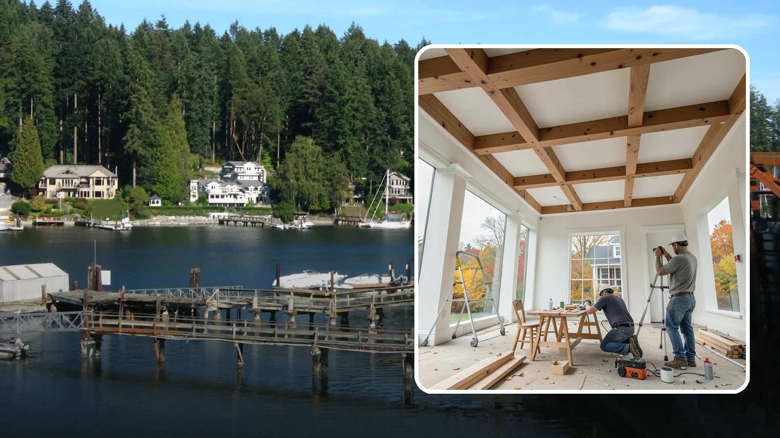 Coffered Ceiling Construction in Gig Harbor, Pierce County, WA - An elegant coffered ceiling that adds depth, architecture, and richness overhead.