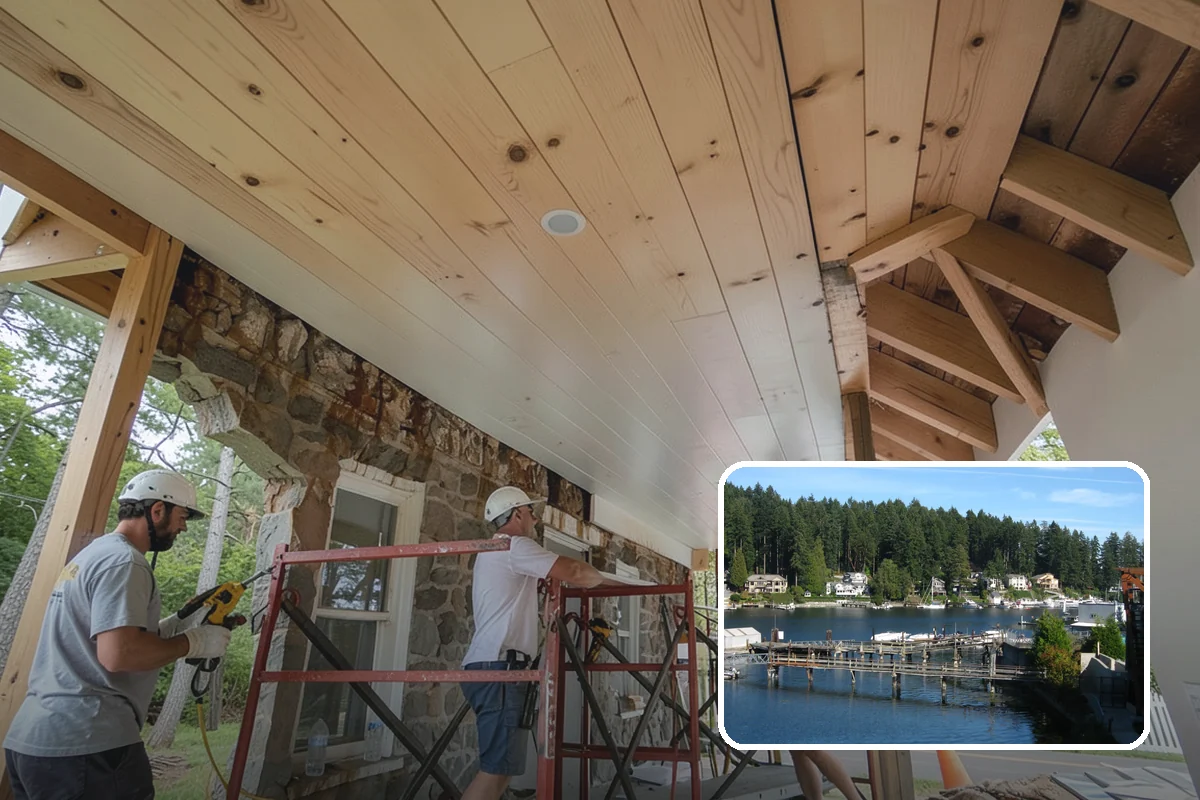 Coffered Ceiling Construction in Gig Harbor, Pierce County, WA - Dramatic architectural depth overhead