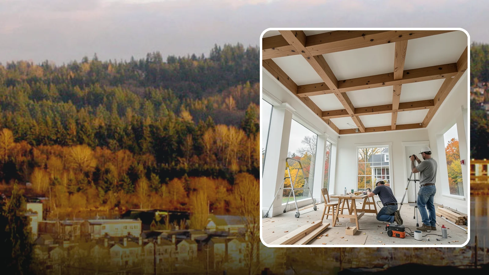 Coffered Ceiling Construction in Kenmore, King County, WA - An elegant coffered ceiling that adds depth, architecture, and richness overhead.