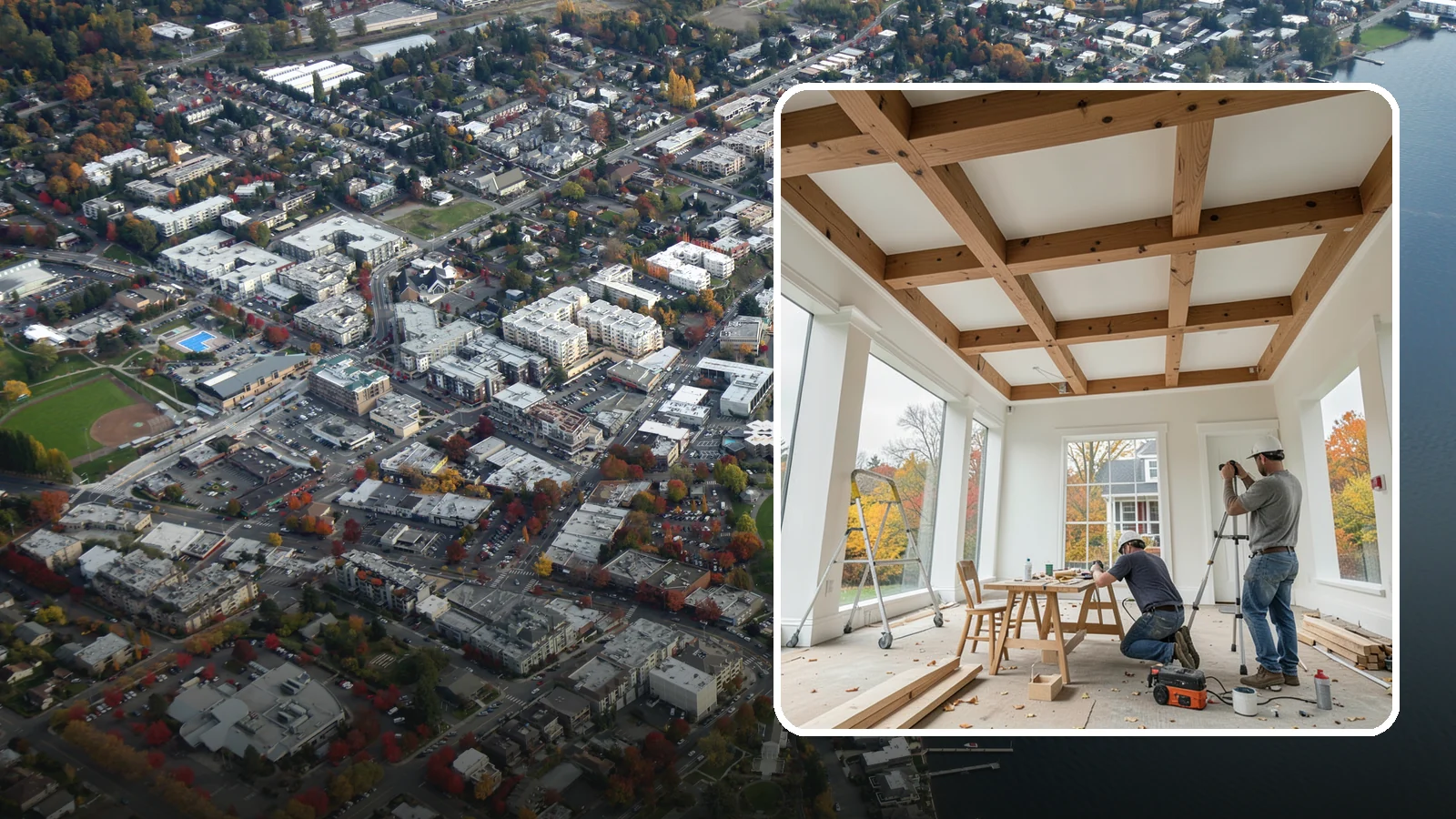 Coffered Ceiling Construction in Kirkland, King County, WA - An elegant coffered ceiling that adds depth, architecture, and richness overhead.