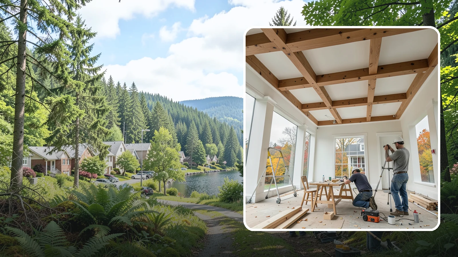Coffered Ceiling Construction in Lake Forest Park, King County, WA - An elegant coffered ceiling that adds depth, architecture, and richness overhead.
