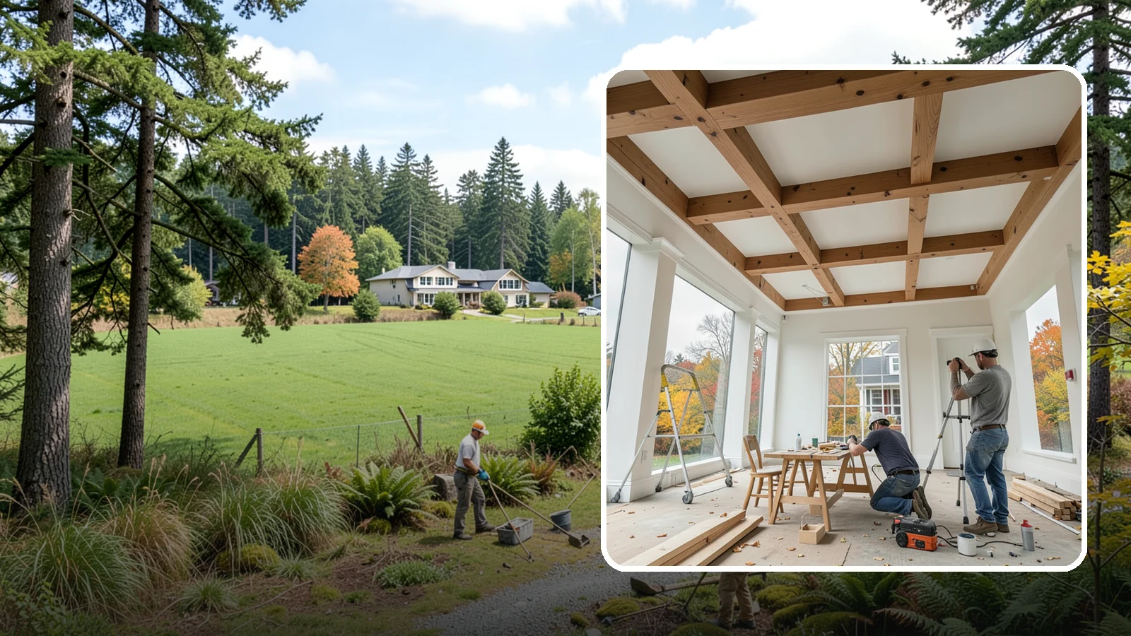 Coffered Ceiling Construction in Lyman, Skagit County, WA - An elegant coffered ceiling that adds depth, architecture, and richness overhead.