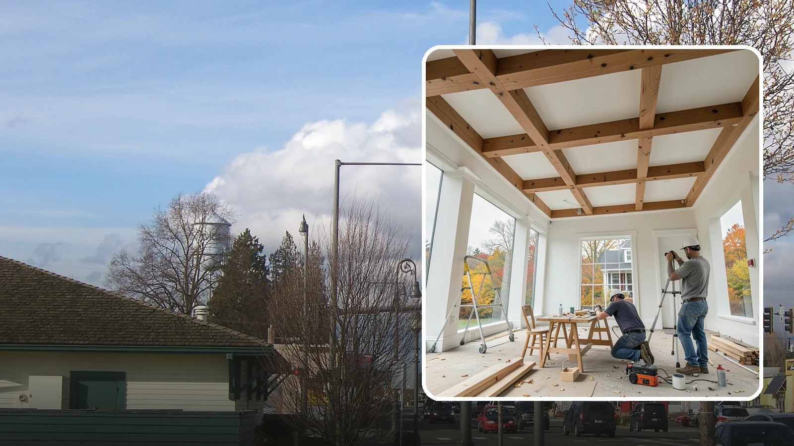 Coffered Ceiling Construction in Marysville, Snohomish County, WA - An elegant coffered ceiling that adds depth, architecture, and richness overhead.