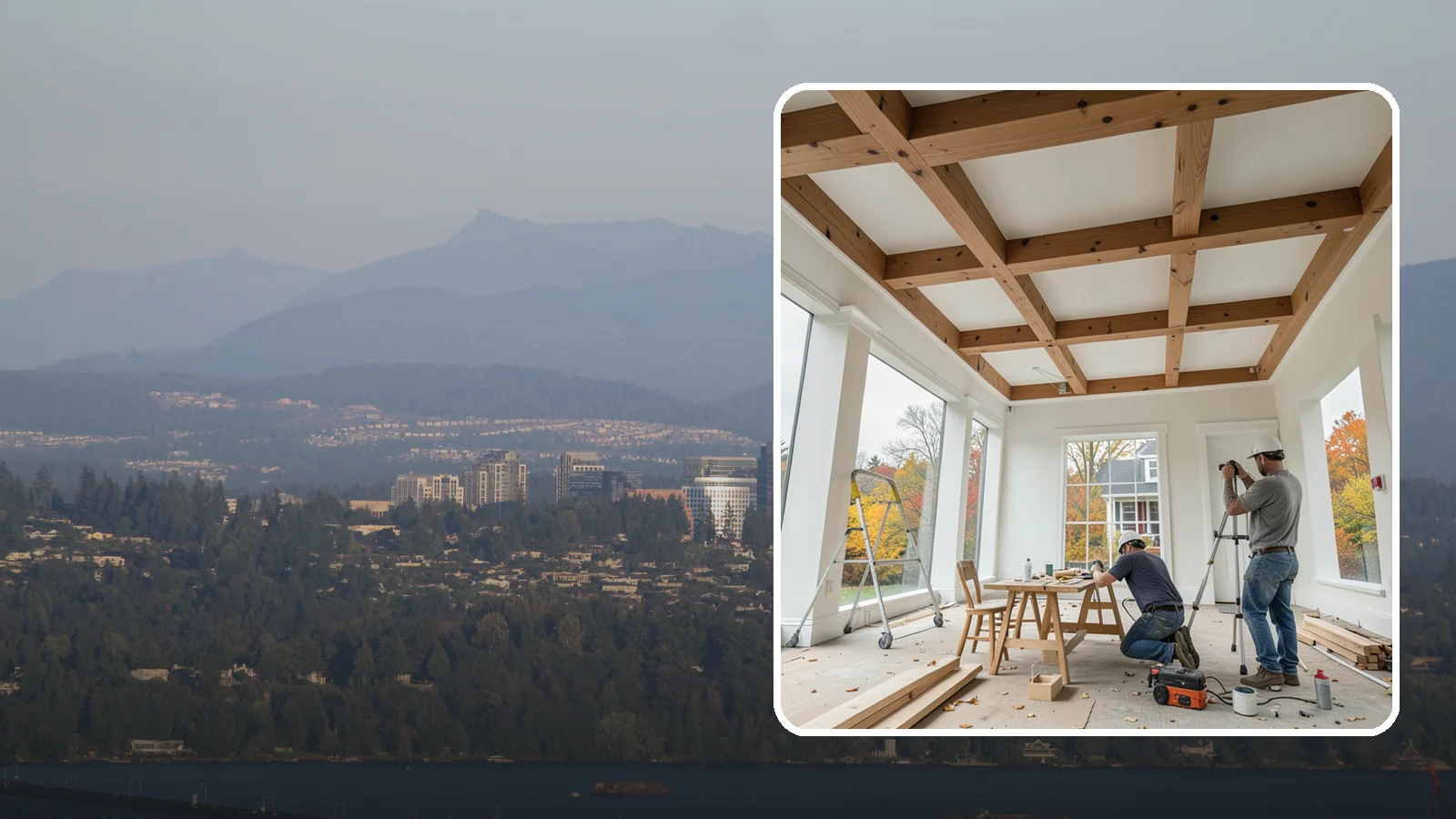 Coffered Ceiling Construction in Medina, King County, WA - An elegant coffered ceiling that adds depth, architecture, and richness overhead.