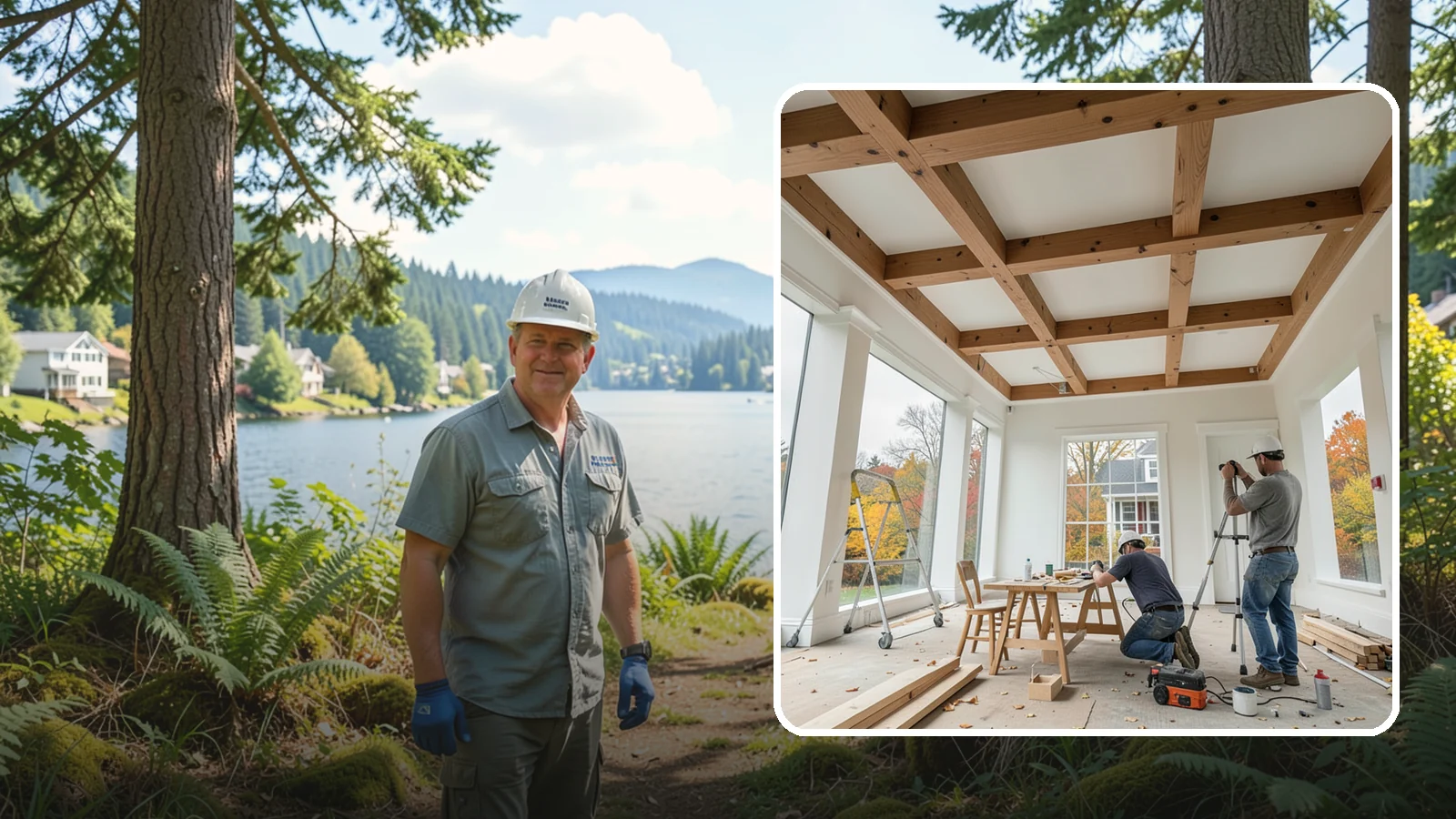 Coffered Ceiling Construction in Milton, King County, WA - An elegant coffered ceiling that adds depth, architecture, and richness overhead.