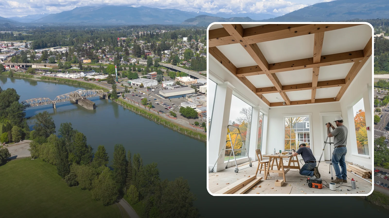 Coffered Ceiling Construction in Mount Vernon, Skagit County, WA - An elegant coffered ceiling that adds depth, architecture, and richness overhead.