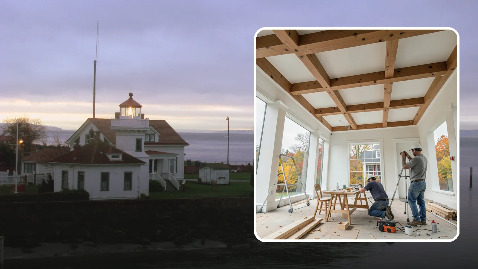 Coffered Ceiling Construction in Mukilteo, Snohomish County, WA - An elegant coffered ceiling that adds depth, architecture, and richness overhead.