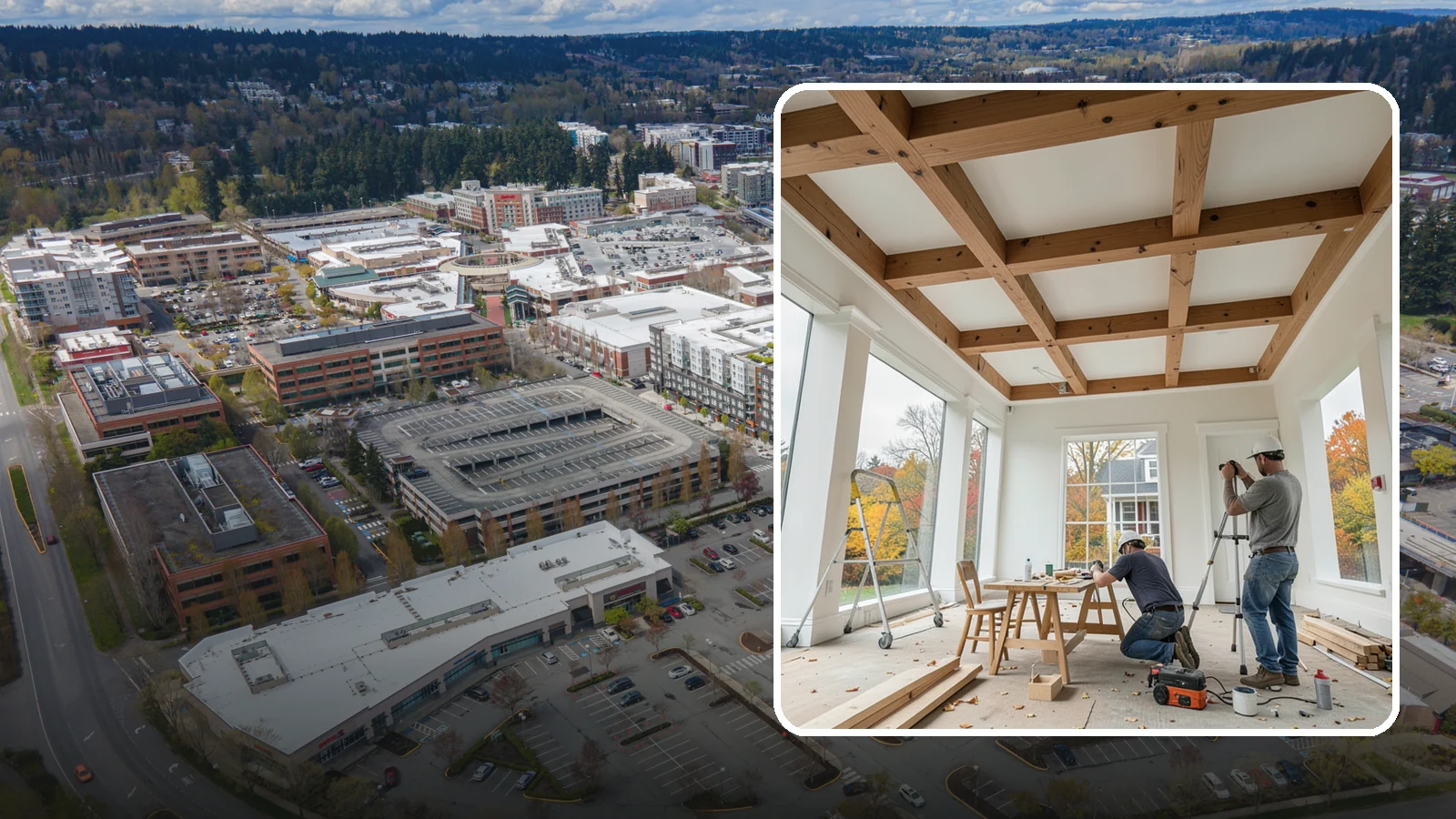 Coffered Ceiling Construction in Redmond, King County, WA - An elegant coffered ceiling that adds depth, architecture, and richness overhead.