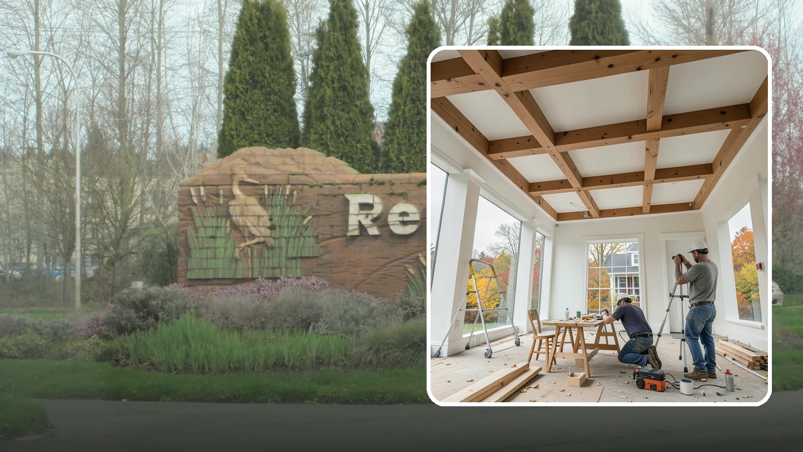 Coffered Ceiling Construction in Renton, King County, WA - An elegant coffered ceiling that adds depth, architecture, and richness overhead.
