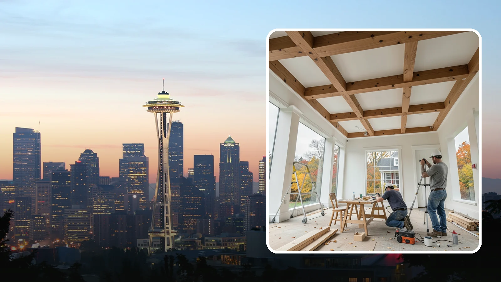 Coffered Ceiling Construction in Seattle, King County, WA - An elegant coffered ceiling that adds depth, architecture, and richness overhead.