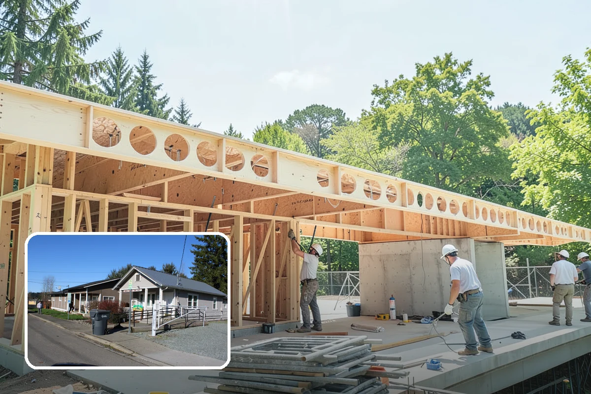 Coffered Ceiling Construction in South Prairie, Pierce County, WA - Dramatic architectural depth overhead
