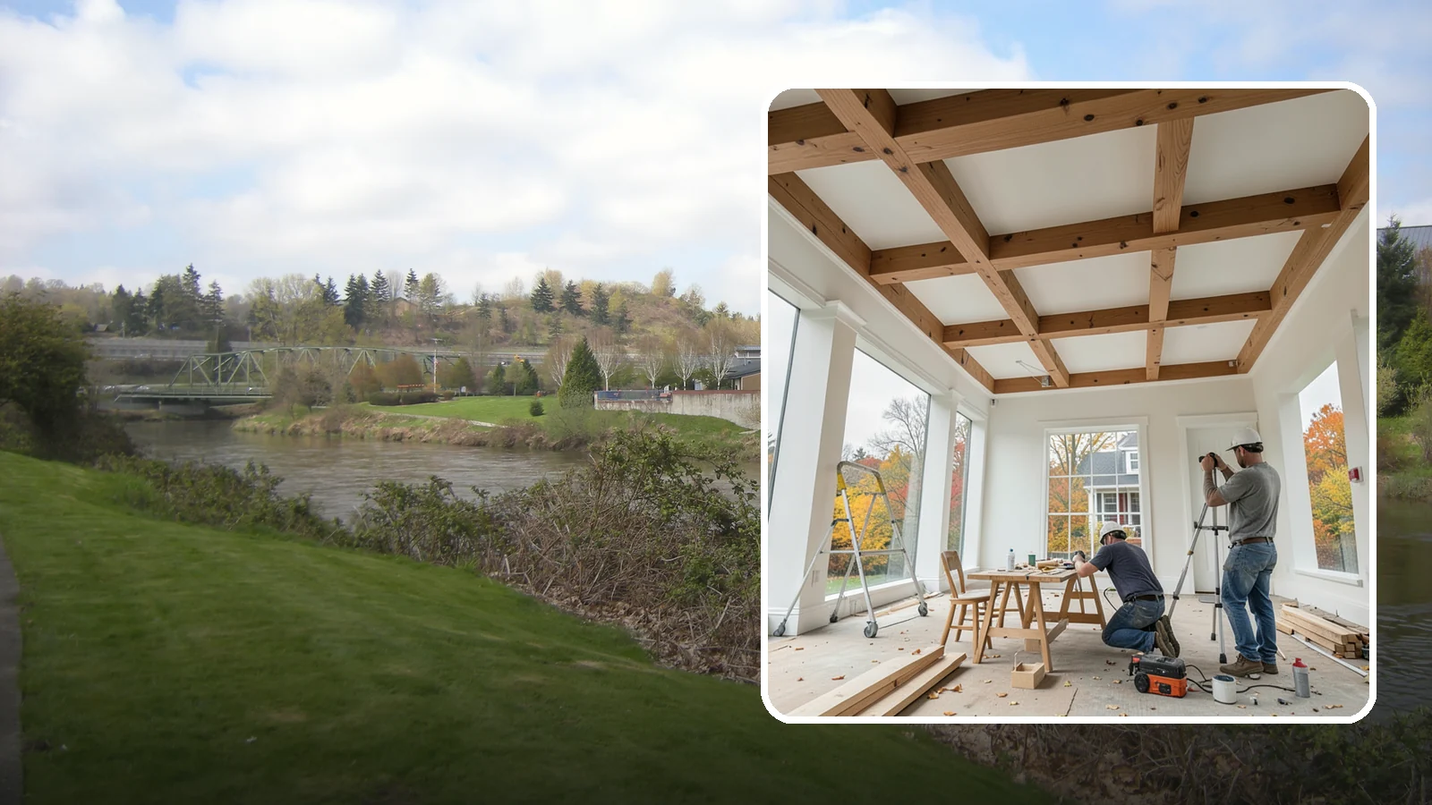 Coffered Ceiling Construction in Tukwila, King County, WA - An elegant coffered ceiling that adds depth, architecture, and richness overhead.