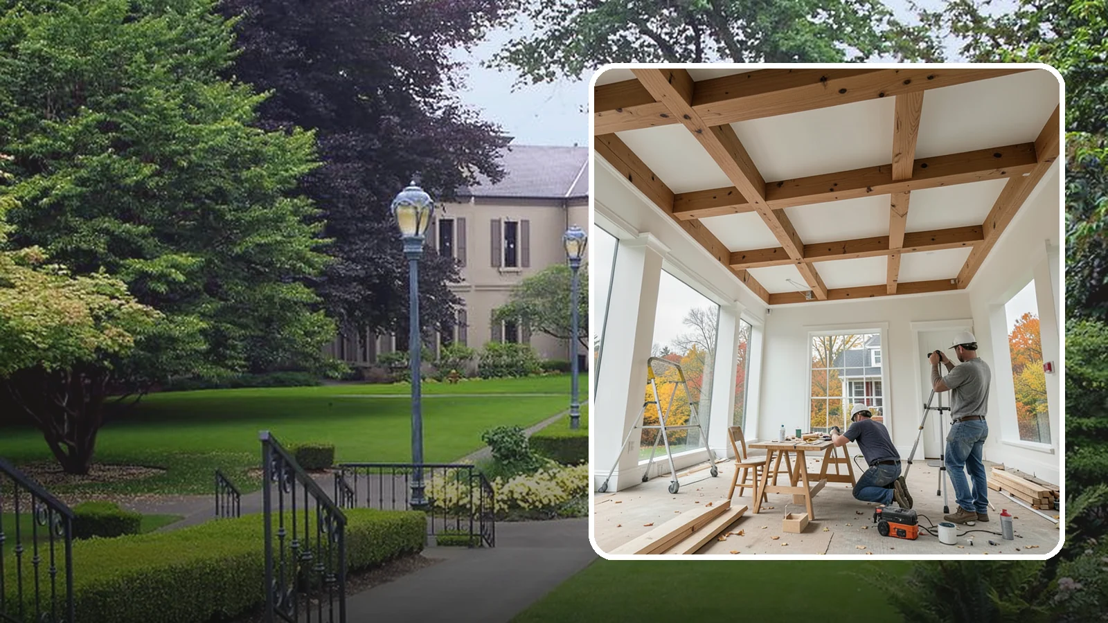 Coffered Ceiling Construction in Woodinville, King County, WA - An elegant coffered ceiling that adds depth, architecture, and richness overhead.