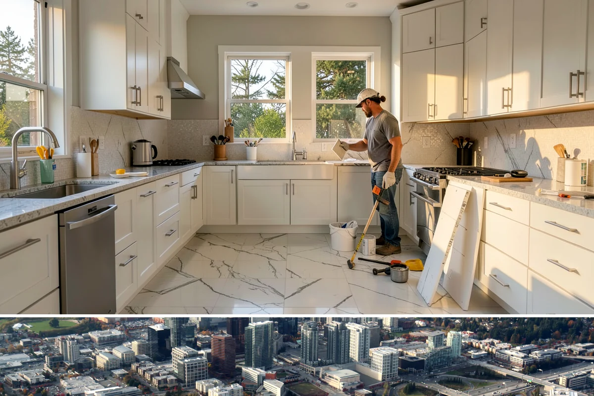 Column Wrap Installation in Bellevue, King County, WA - Dry weather allows clean fitting and sealing of the wraps.