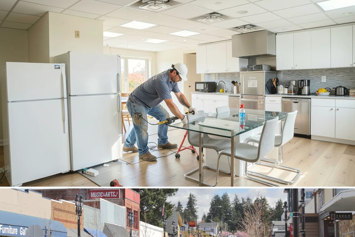 Column Wrap Installation in Bothell, King County, WA - Dry weather allows clean fitting and sealing of the wraps.