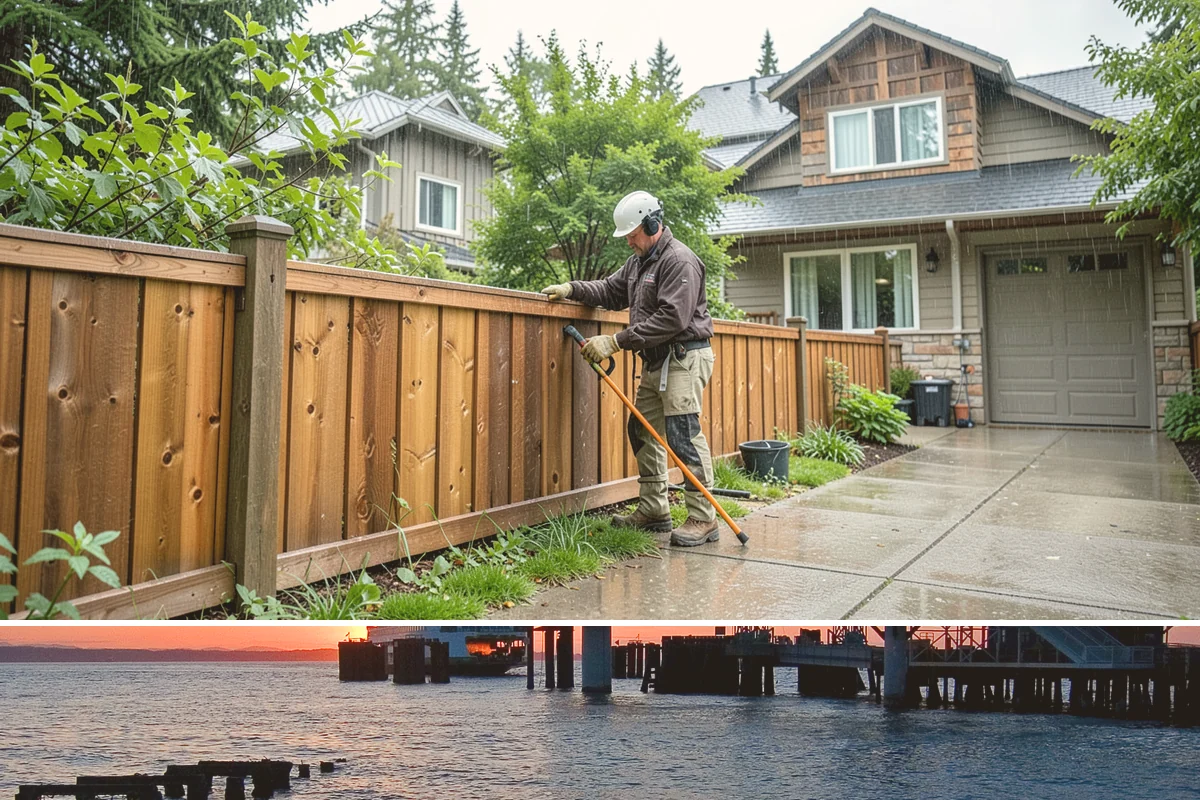 Column Wrap Installation in Edmonds, Snohomish County, WA - Dry weather allows clean fitting and sealing of the wraps.