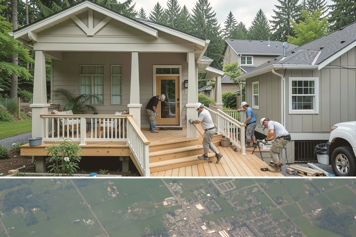 Column Wrap Installation in Enumclaw, King County, WA - Dry weather allows clean fitting and sealing of the wraps.