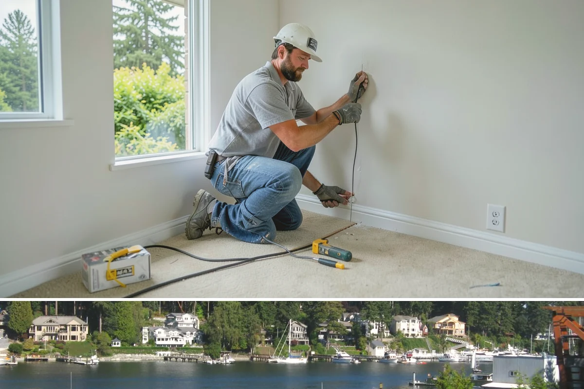 Column Wrap Installation in Gig Harbor, Pierce County, WA - Dry weather allows clean fitting and sealing of the wraps.