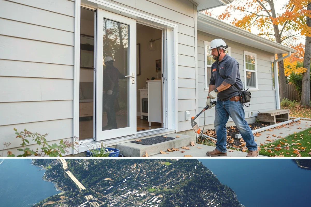 Column Wrap Installation in Mercer Island, King County, WA - Dry weather allows clean fitting and sealing of the wraps.