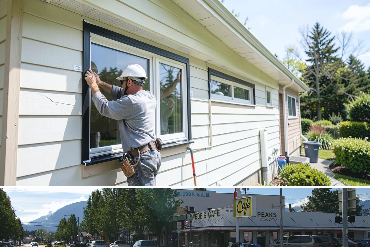 Column Wrap Installation in North Bend, King County, WA - Dry weather allows clean fitting and sealing of the wraps.