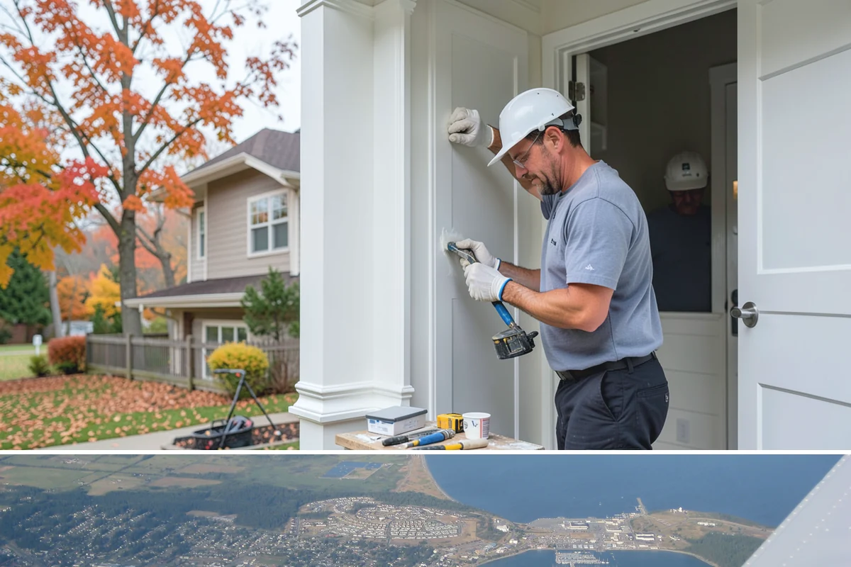 Column Wrap Installation in Oak Harbor, Island County, WA - Dry weather allows clean fitting and sealing of the wraps.