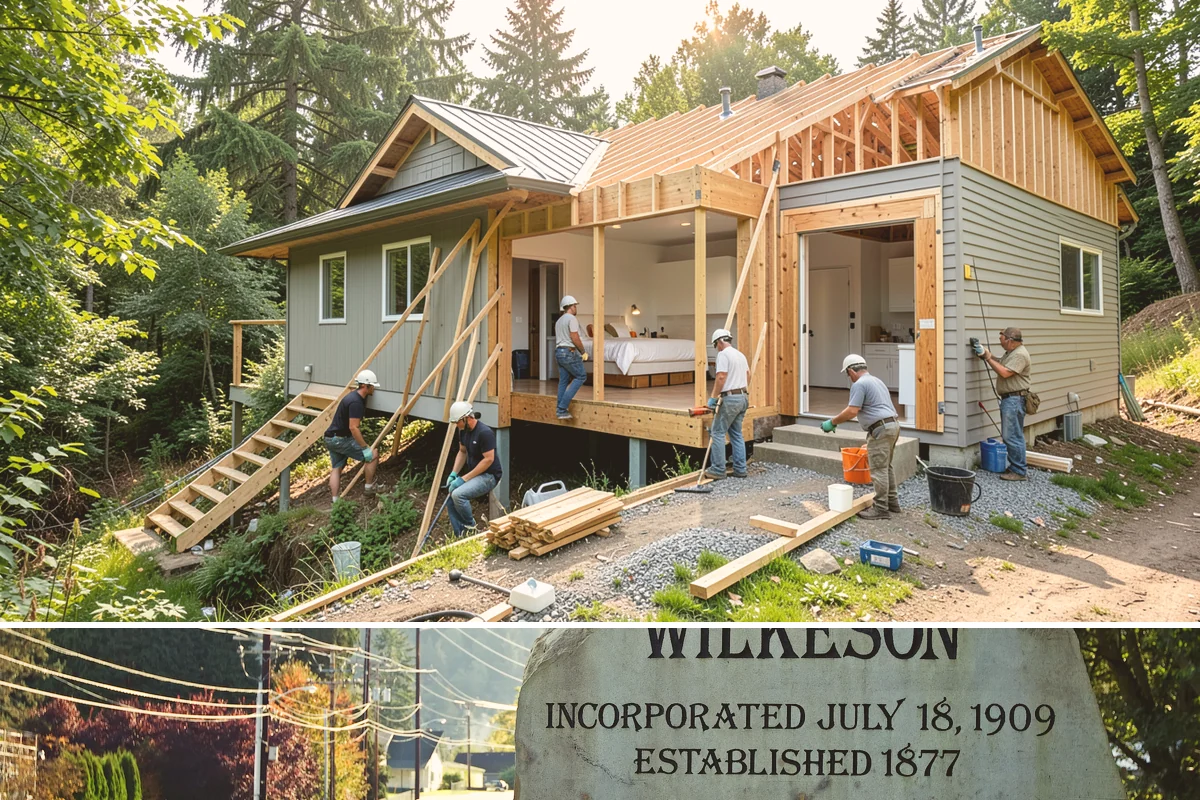 Column Wrap Installation in Wilkeson, Pierce County, WA - Dry weather allows clean fitting and sealing of the wraps.