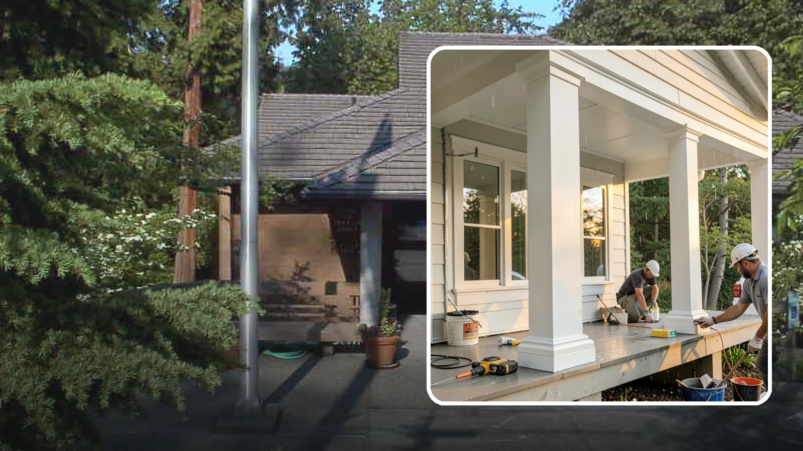 Column Wrap Installation in Yarrow Point, King County, WA - Column wrap installation that dresses up porch posts with a durable, finished exterior look.