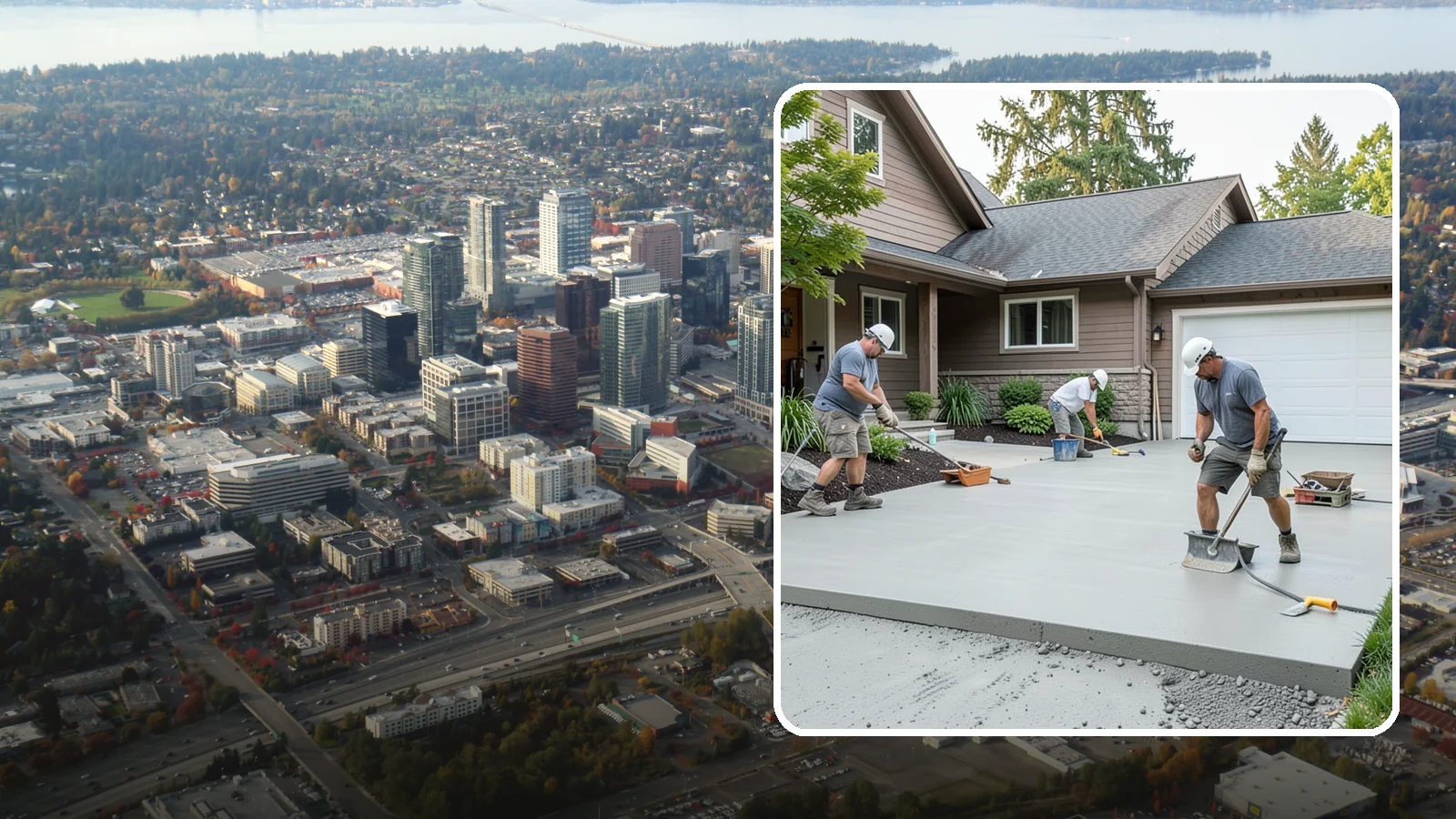 Concrete Apron Installation in Bellevue, King County, WA - Reinforced concrete aprons that create a smooth, durable transition between driveway and garage or street.