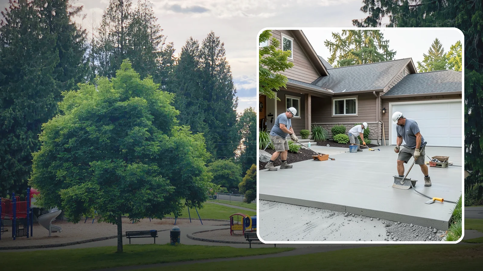 Concrete Apron Installation in Bonney Lake, Pierce County, WA - Reinforced concrete aprons that create a smooth, durable transition between driveway and garage or street.