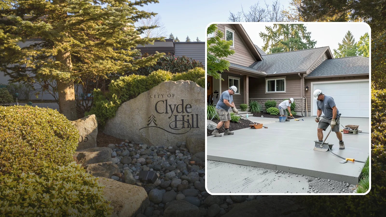 Concrete Apron Installation in Clyde Hill, King County, WA - Reinforced concrete aprons that create a smooth, durable transition between driveway and garage or street.