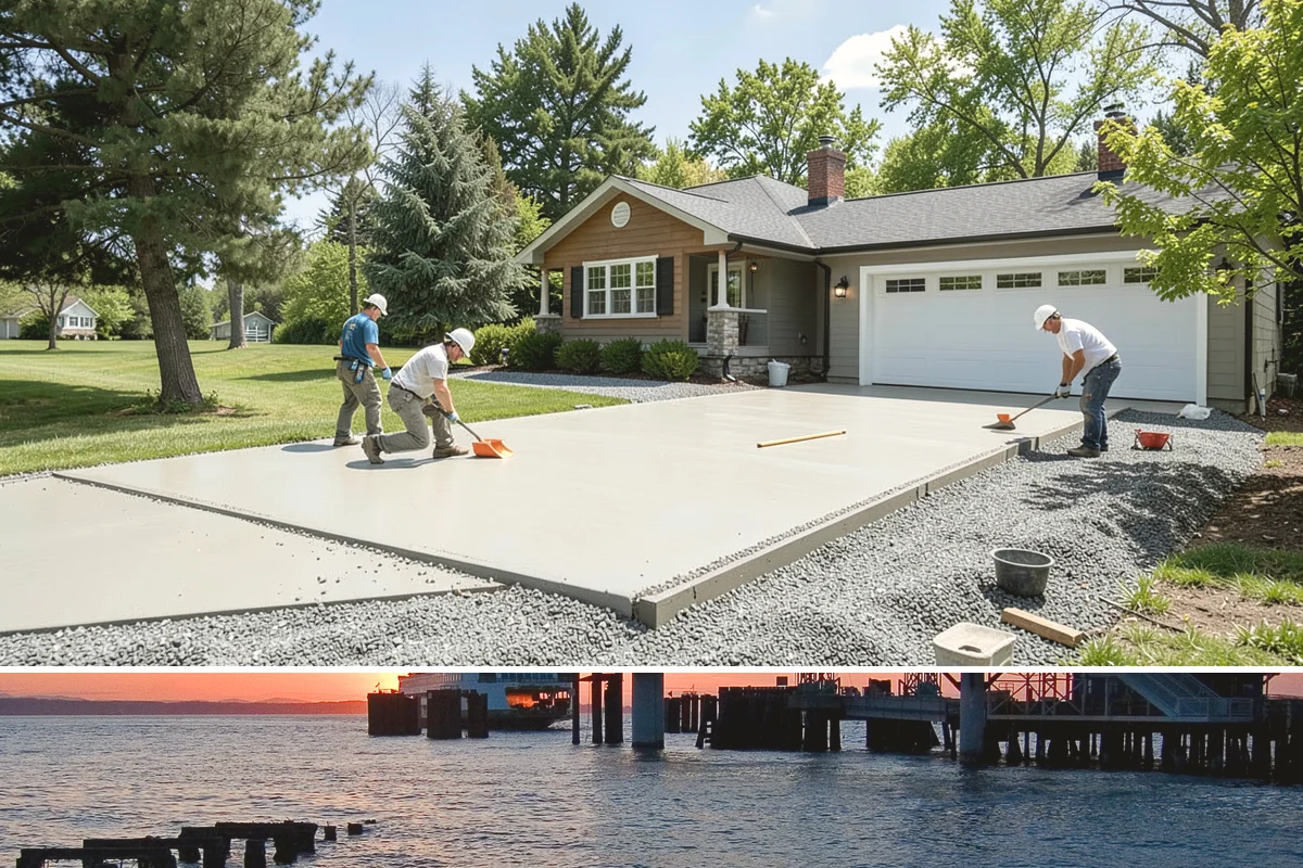 Concrete Apron Installation in Edmonds, Snohomish County, WA - Summer's dry conditions allow the load-bearing apron to cure to full strength before winter use.