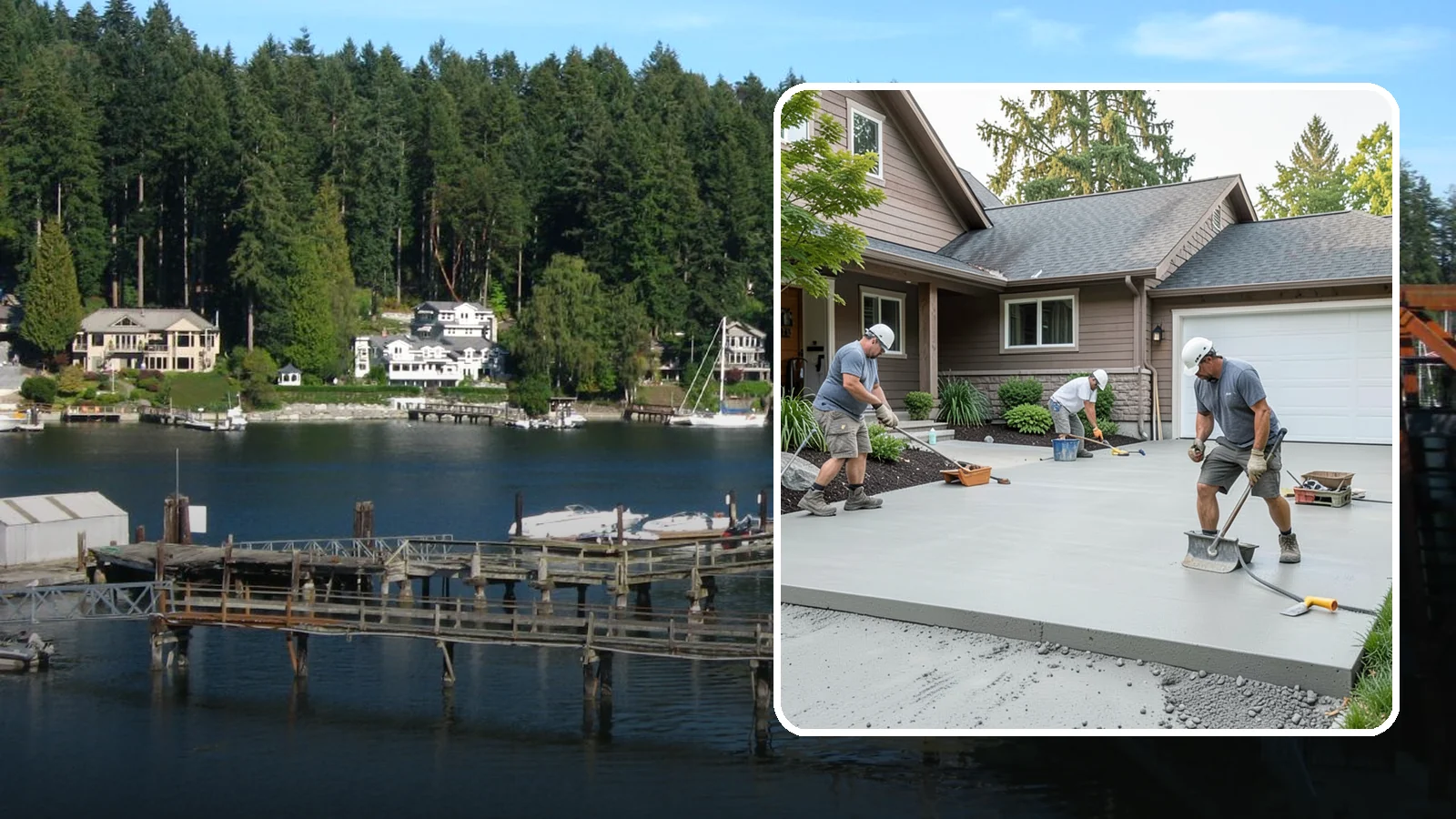 Concrete Apron Installation in Gig Harbor, Pierce County, WA - Reinforced concrete aprons that create a smooth, durable transition between driveway and garage or street.