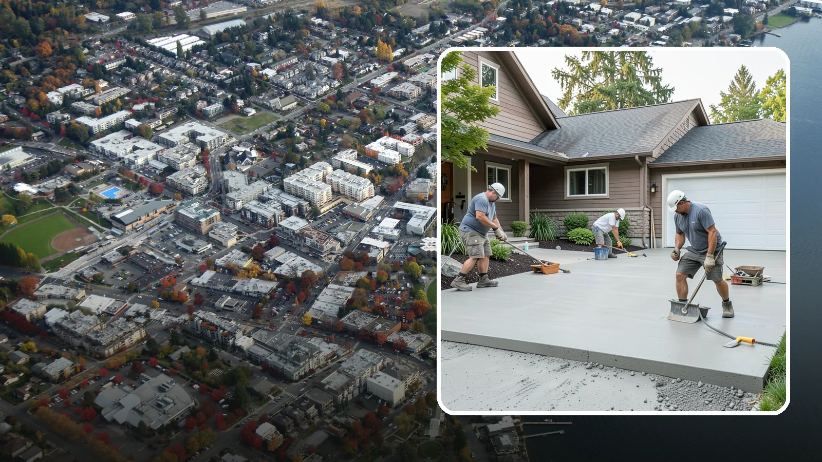 Concrete Apron Installation in Kirkland, King County, WA - Reinforced concrete aprons that create a smooth, durable transition between driveway and garage or street.