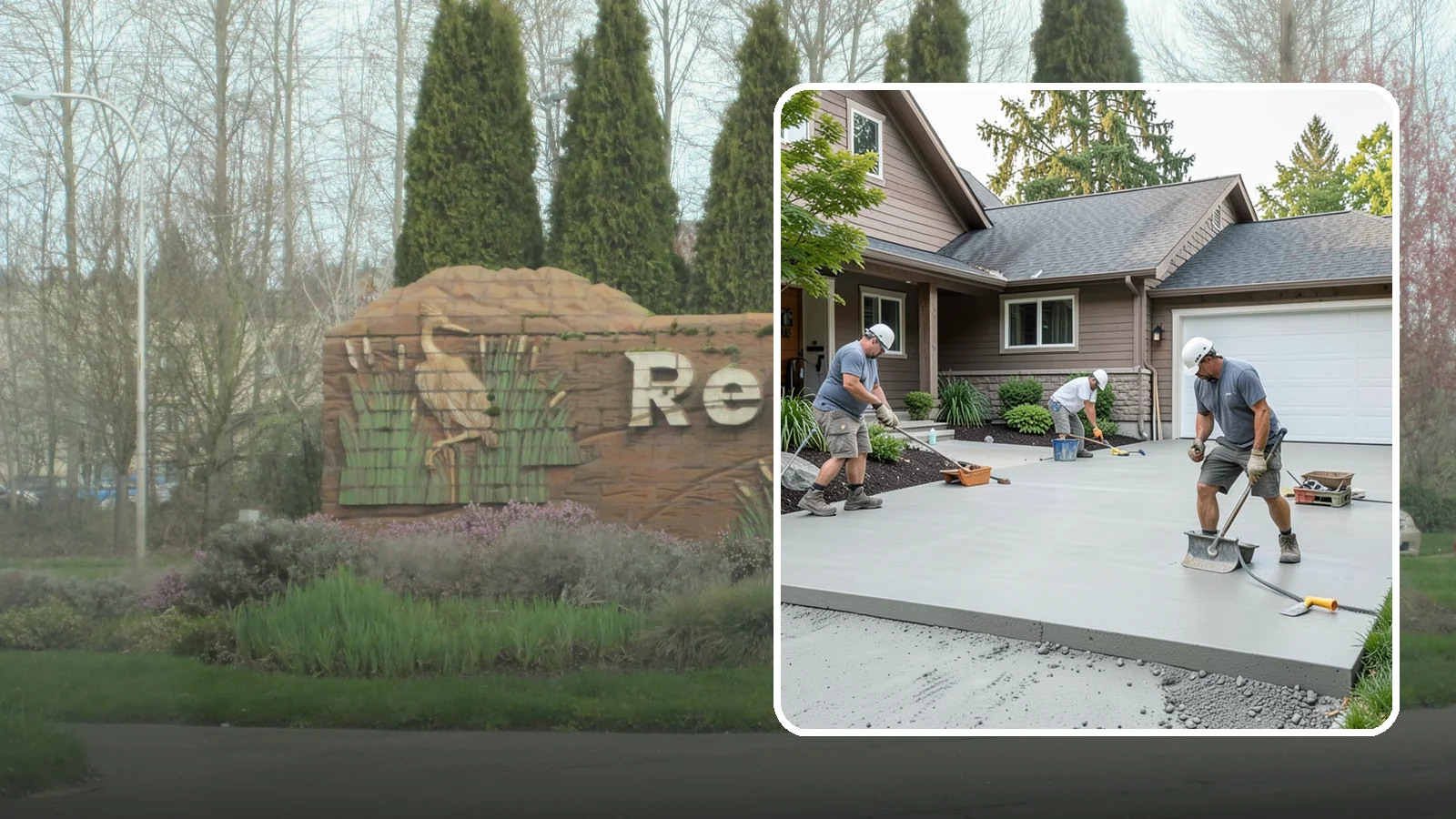 Concrete Apron Installation in Renton, King County, WA - Reinforced concrete aprons that create a smooth, durable transition between driveway and garage or street.