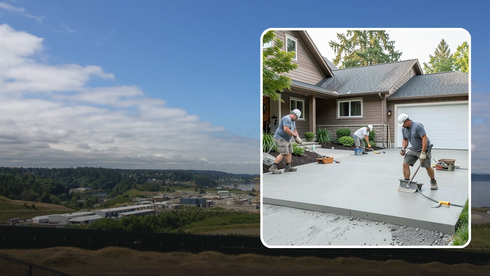 Concrete Apron Installation in University Place, Pierce County, WA - Reinforced concrete aprons that create a smooth, durable transition between driveway and garage or street.