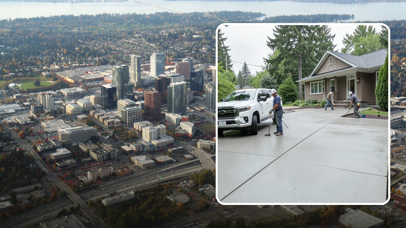 Concrete Driveway Installation in Bellevue, King County, WA - A properly poured driveway built to shed Western Washington rain and carry daily traffic for decades.