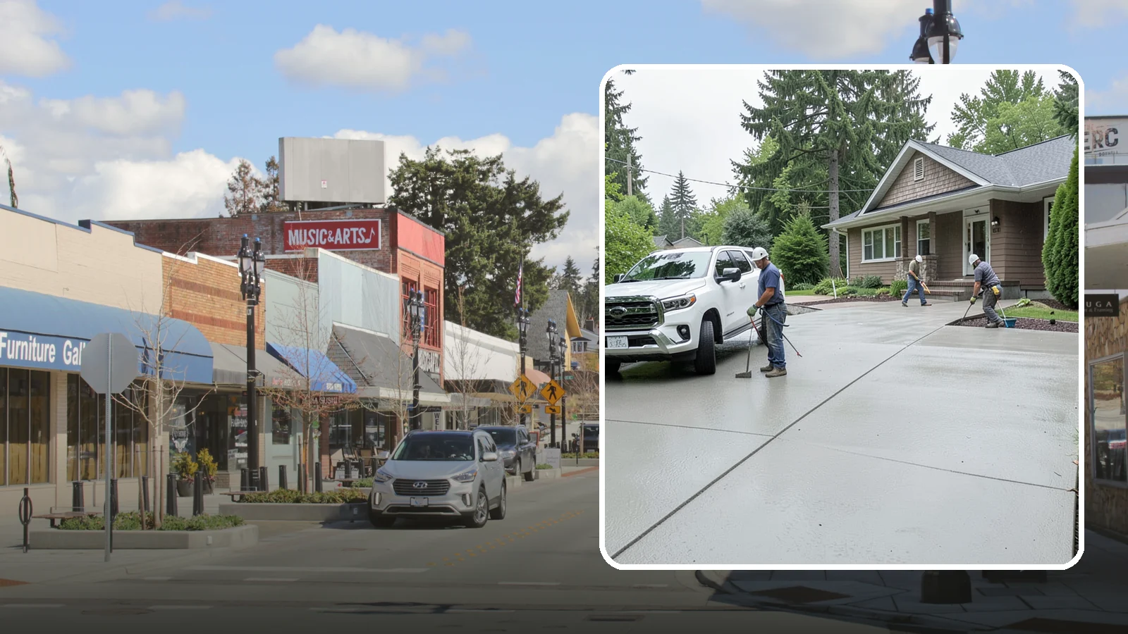 Concrete Driveway Installation in Bothell, King County, WA - A properly poured driveway built to shed Western Washington rain and carry daily traffic for decades.