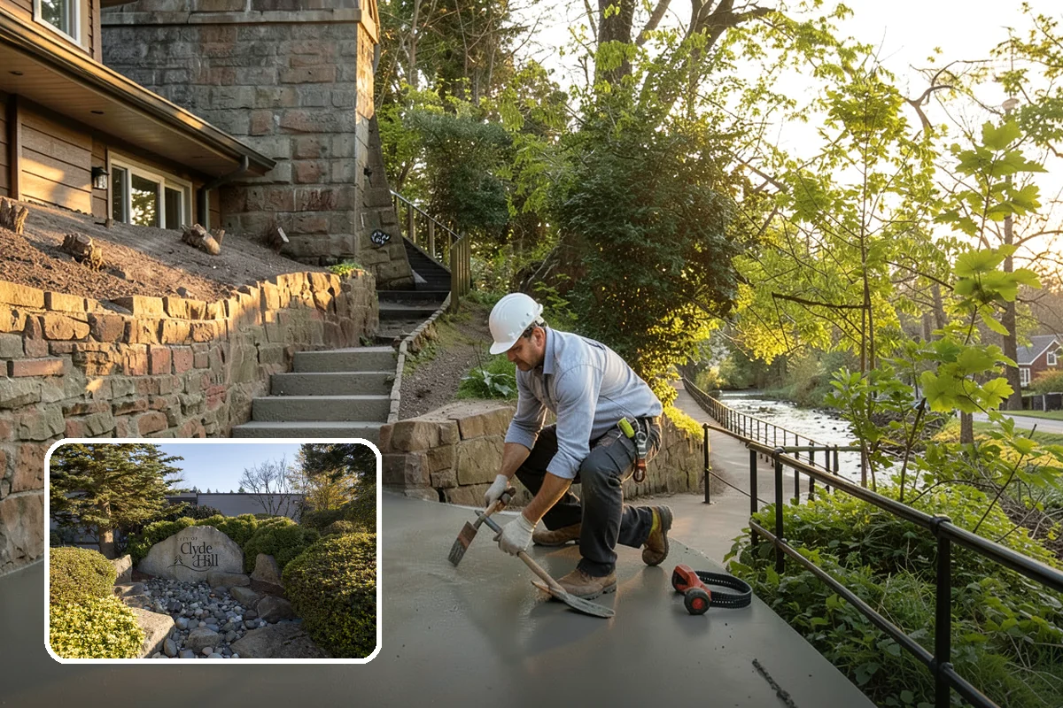 Concrete Driveway Installation in Clyde Hill, King County, WA - Correct slope directs runoff away from the home