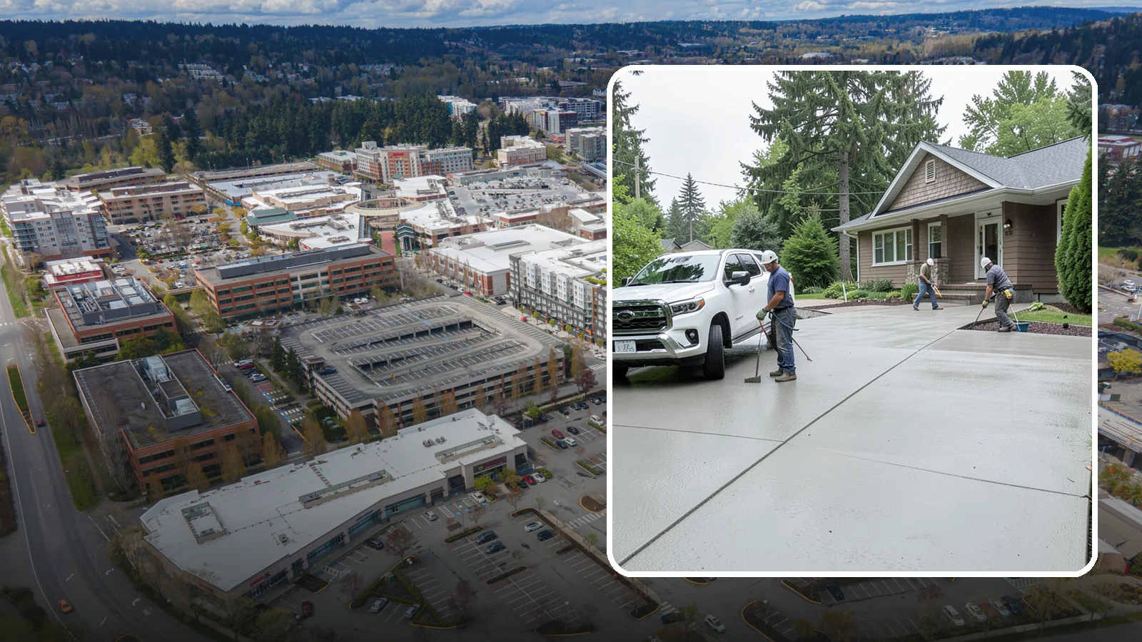 Concrete Driveway Installation in Redmond, King County, WA - A properly poured driveway built to shed Western Washington rain and carry daily traffic for decades.