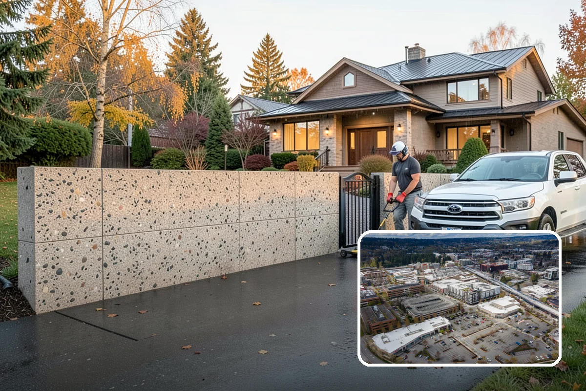 Concrete Driveway Installation in Redmond, King County, WA - Correct slope directs runoff away from the home